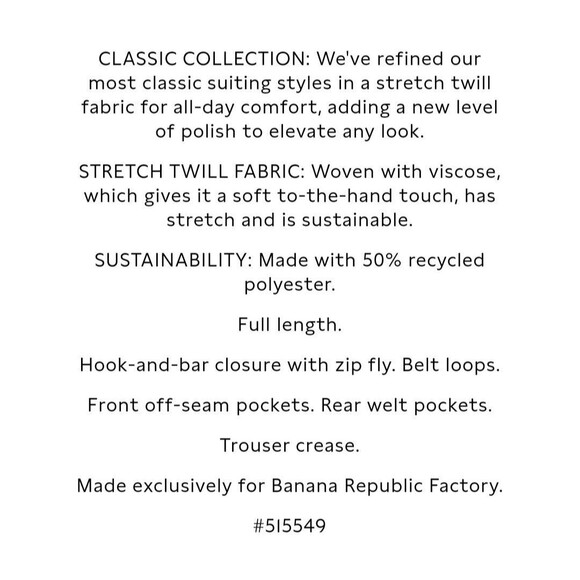 Banana Republic Black Ryan Fit Straight Leg Stretch Twill Pants Size 18 Office - Picture 5 of 12